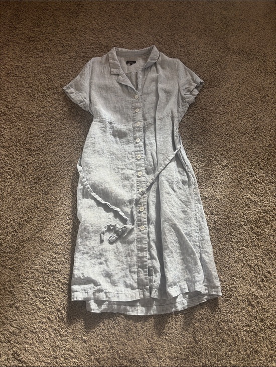 Quince Dresses & Skirts - Quince Pale Blue Linen Button-Front Dress with Tie